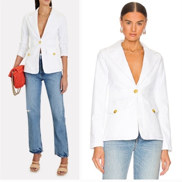 A.L.C. White Denim Blazer Jacket Gold Buttons Size 4 / Small $495 Retail - Picture 1 of 6